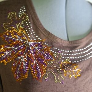 Isaac's Designs Autumn Leaf Embellished Burnout Brown Tunic Size X Large